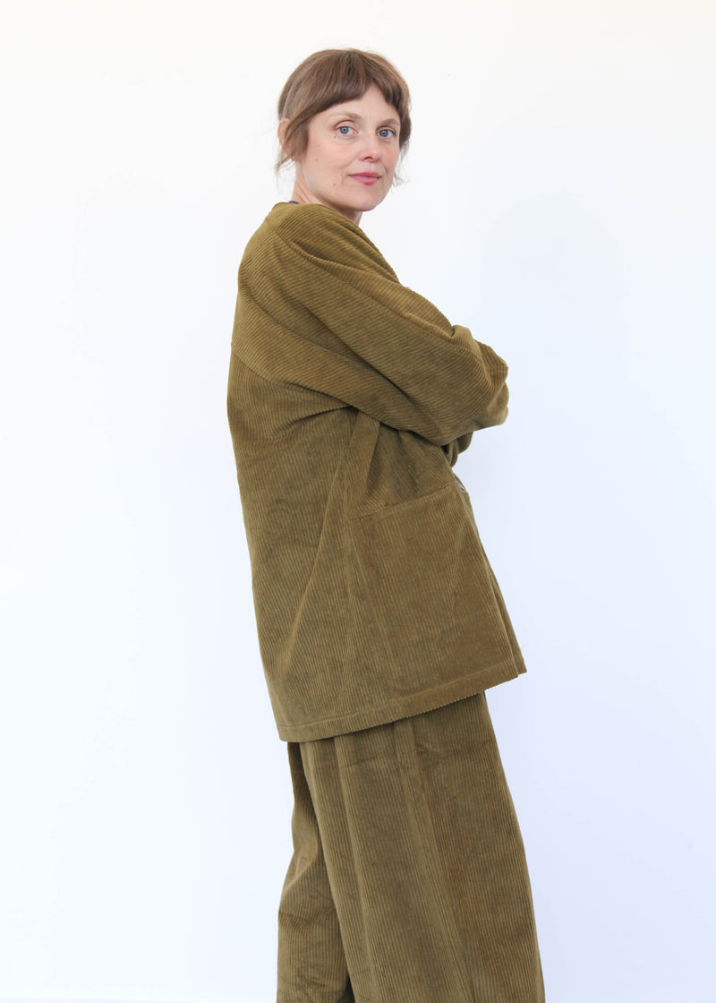 Corduroy Geometric Jacket - Dark Olive