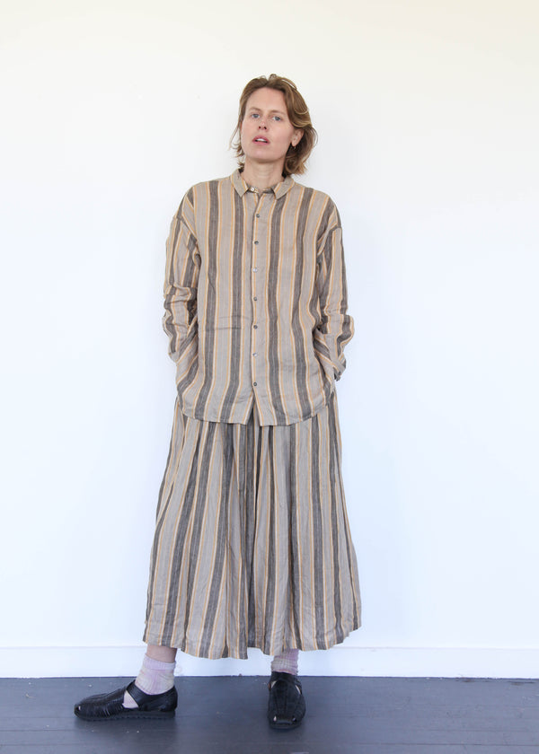Linen Striped Skirt - Mustard