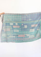 Kantha Quilt - Green Stripe/Polka Dot