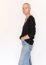 Fine Low V Neck - Black Melange