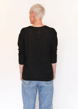 Fine Low V Neck - Black Melange