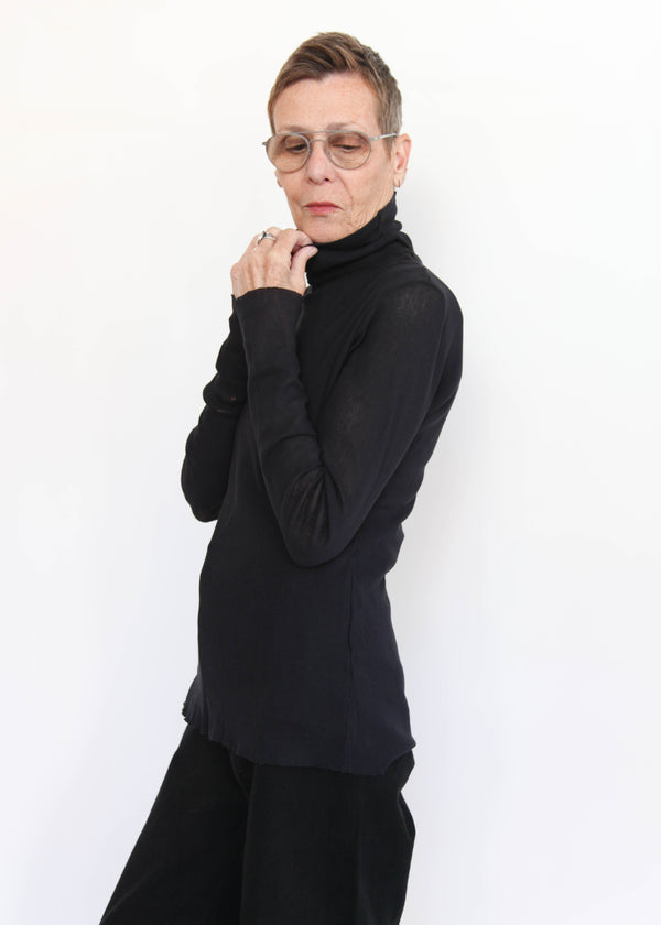 Double Mesh Turtleneck - Black