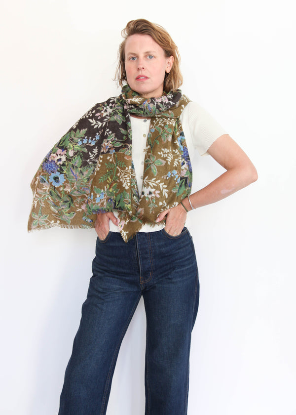 Shawl Fleur-2 - Black/Olive