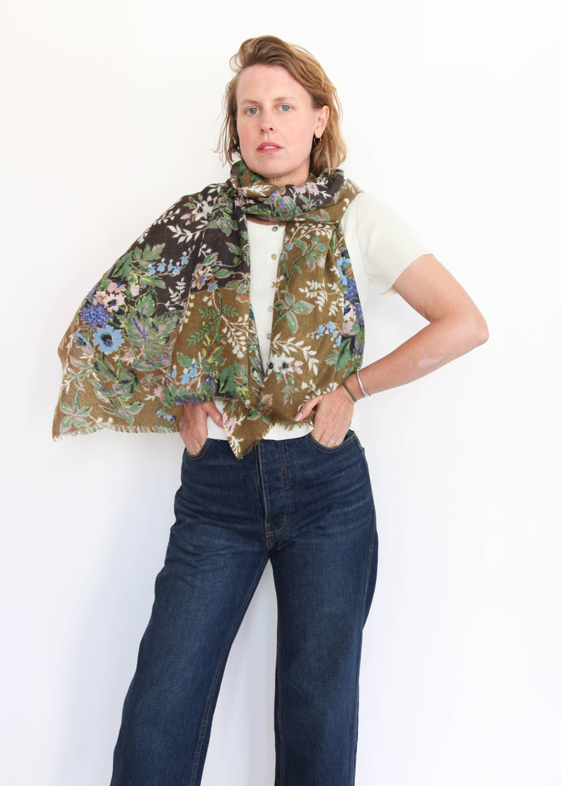 Shawl Fleur-2 - Black/Olive