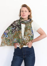 Shawl Fleur-2 - Black/Olive