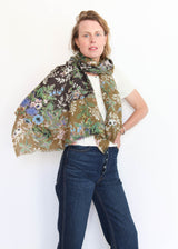 Shawl Fleur-2 - Black/Olive