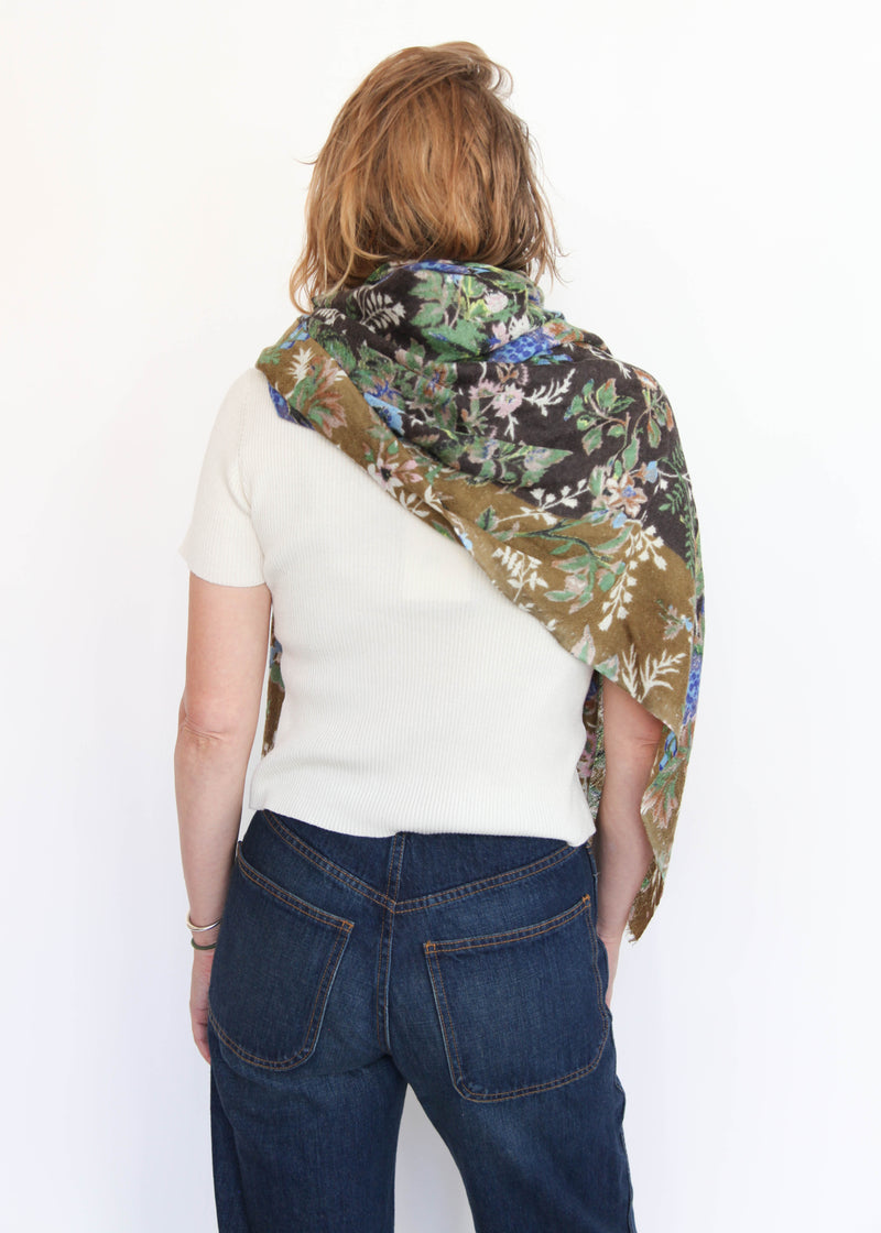 Shawl Fleur-2 - Black/Olive