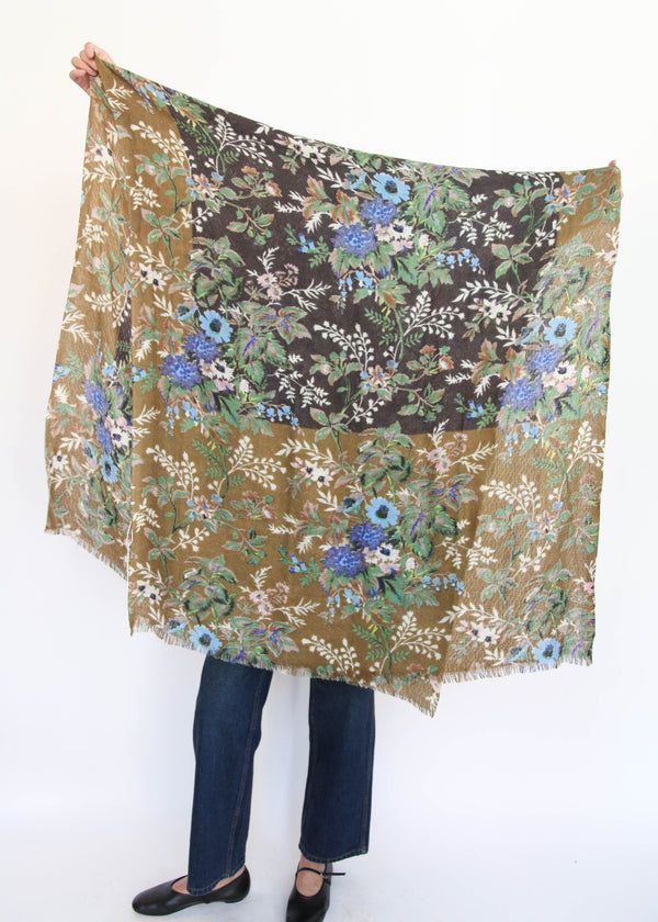 Shawl Fleur-2 - Black/Olive