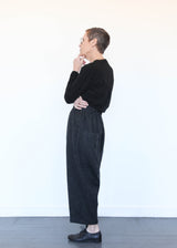 Wool Herringbone Pants Black