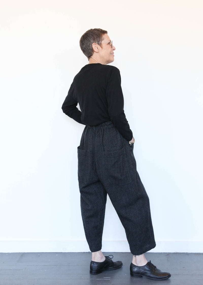 Wool Herringbone Pants Black