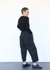 Wool Herringbone Pants Black