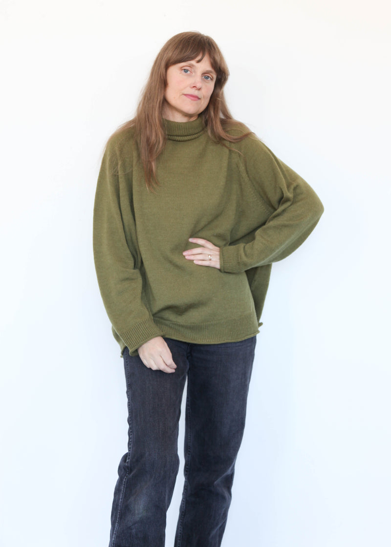 Whole Garment Turtleneck Pullover- Khaki