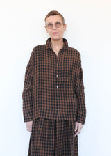 Linen Gingham Check Shirt Brown