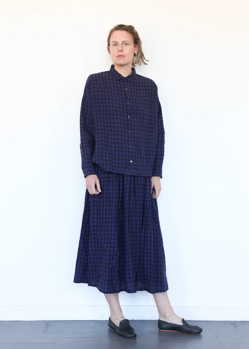 Linen Gingham Check Shirt Navy