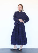 Linen Gingham Check Shirt Navy