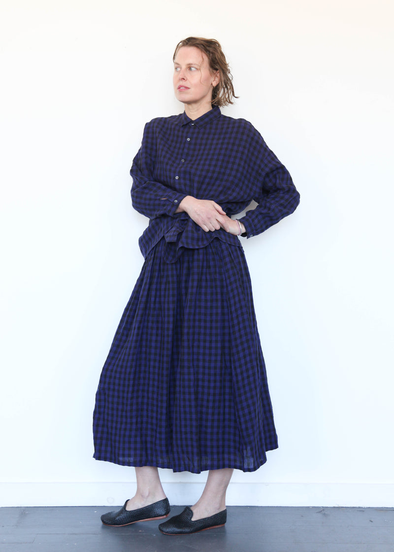 Linen Gingham Check Shirt Navy