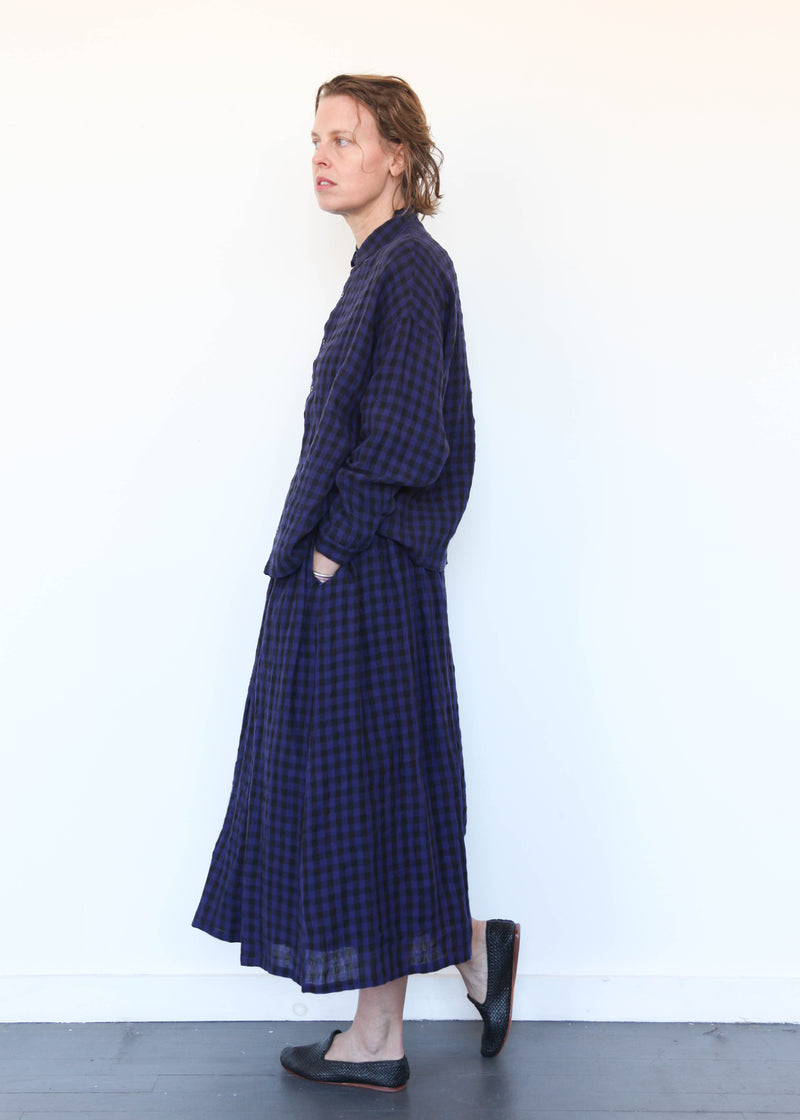 Linen Gingham Check Shirt Navy