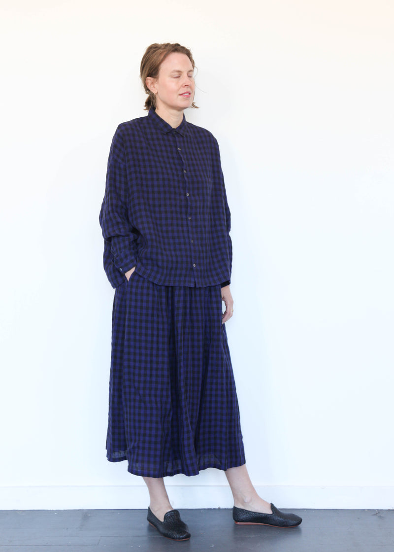 Linen Gingham Check Shirt Navy