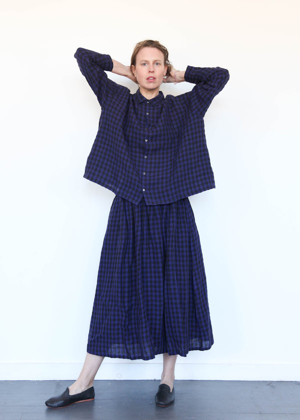 Linen Gingham Check Shirt Navy