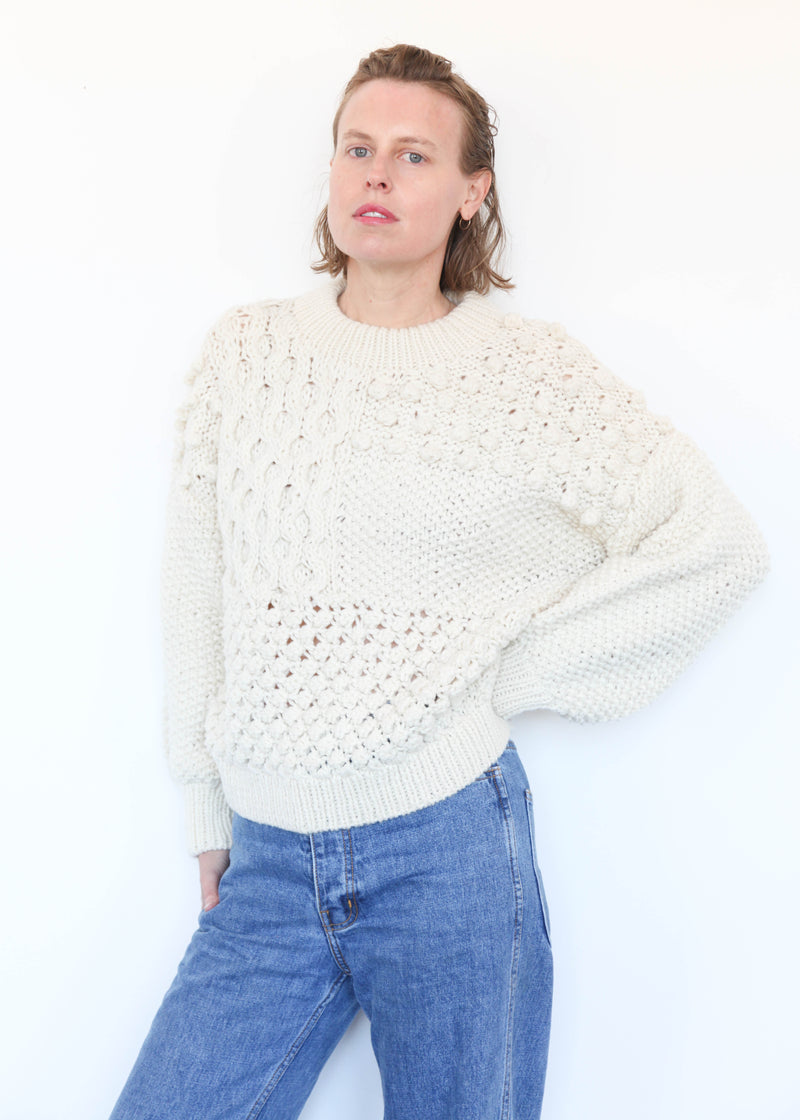 Hand Knit Pullover White