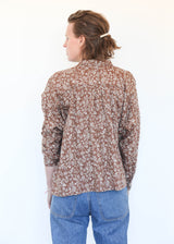 Linen Flower Print Shirt Brown