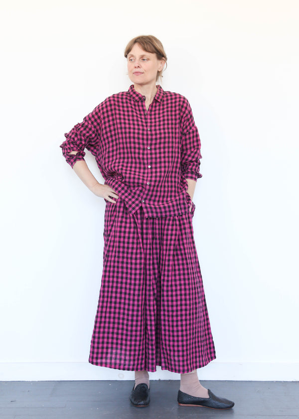 Linen Gingham Check Shirt Pink