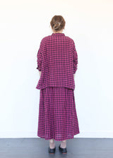 Linen Gingham Check Skirt Pink