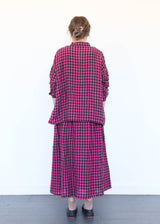 Linen Gingham Check Skirt Pink