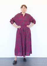 Linen Gingham Check Skirt Pink