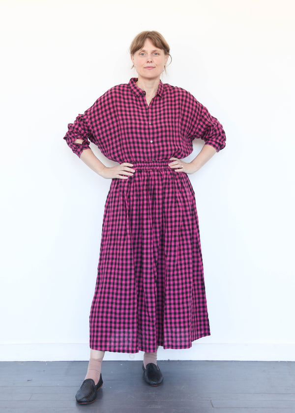 Linen Gingham Check Shirt Pink