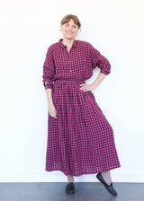 Linen Gingham Check Skirt Pink