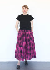 Linen Gingham Check Skirt Pink