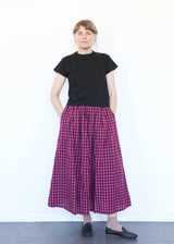 Linen Gingham Check Skirt Pink