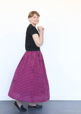 Linen Gingham Check Skirt Pink