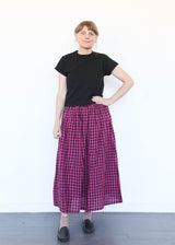 Linen Gingham Check Skirt Pink