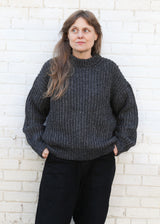 Rib Crewneck Sweater in Alpaca Pima Blend - Charcoal