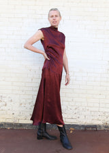 Twisted Dress in Crinkled Satin - Burgundy