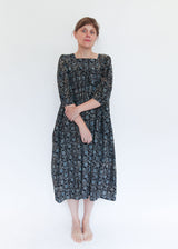 Daphne Dress - Black/Indigo Print