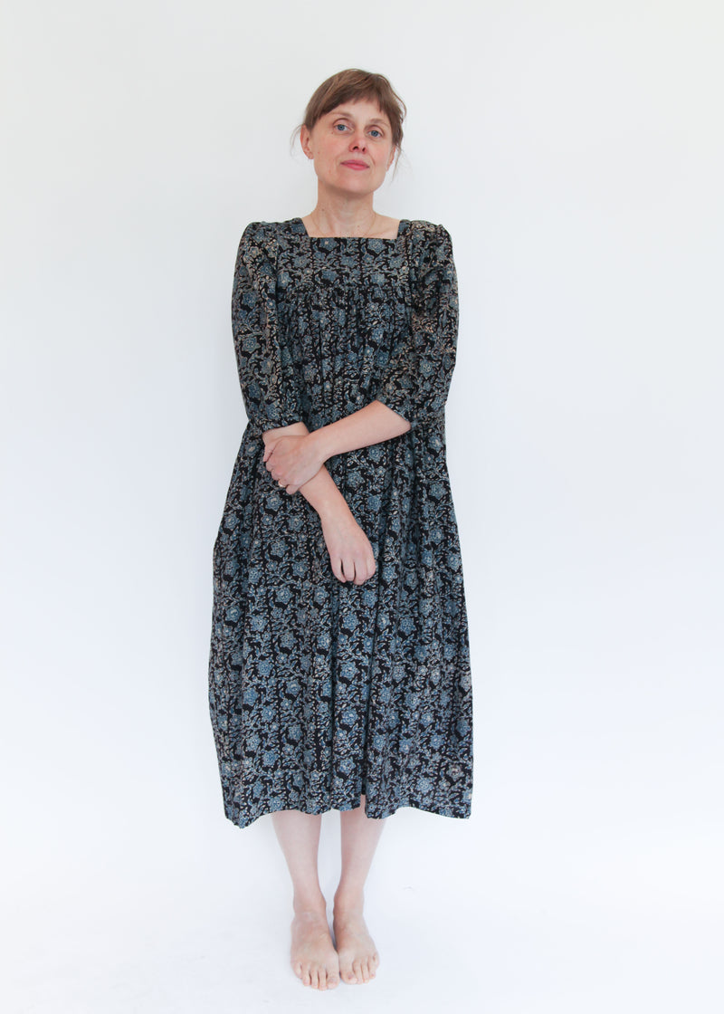 Daphne Dress - Black/Indigo Print