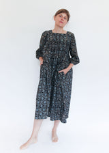 Daphne Dress - Black/Indigo Print
