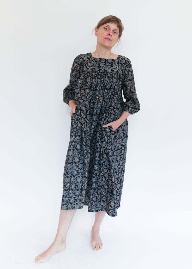 Daphne Dress - Black/Indigo Print