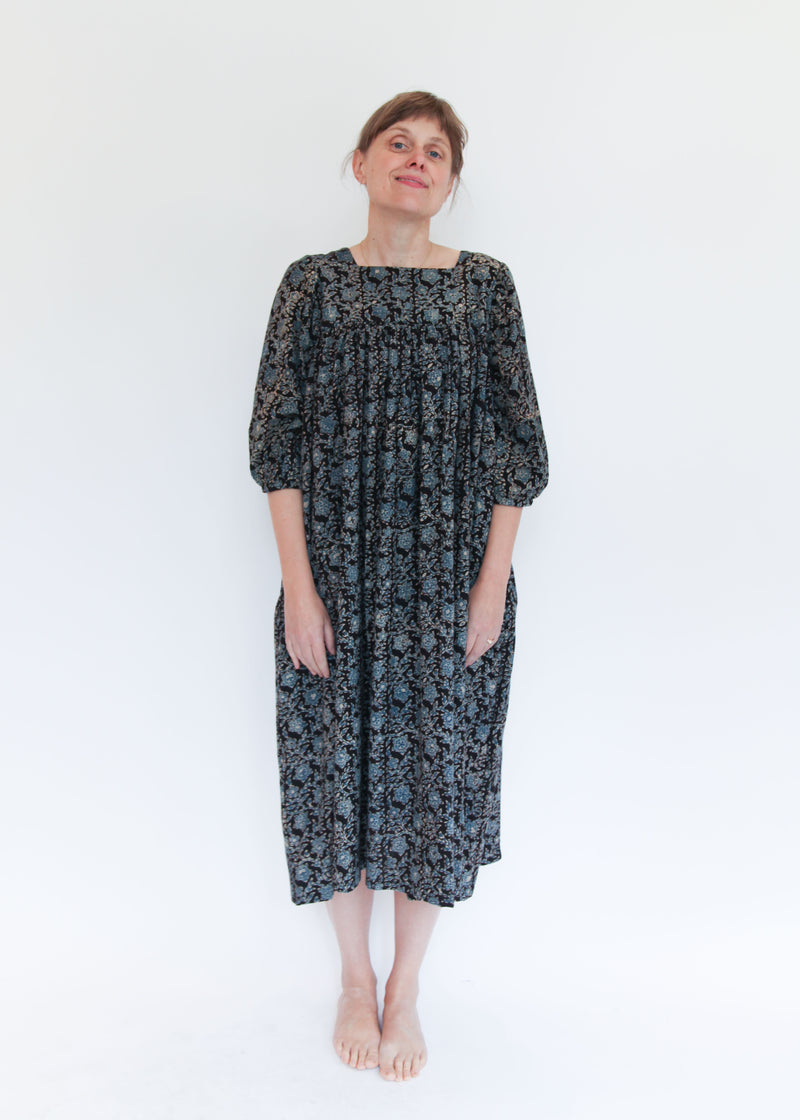Daphne Dress - Black/Indigo Print