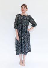 Daphne Dress - Black/Indigo Print