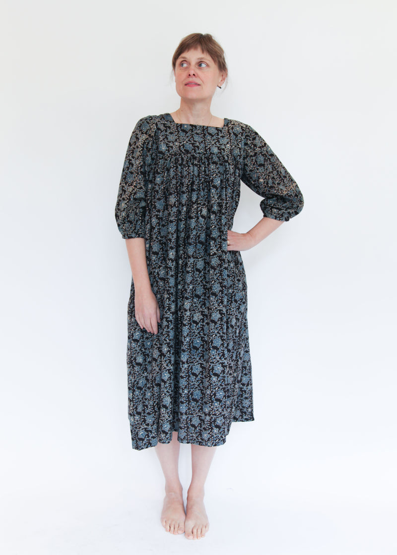 Daphne Dress - Black/Indigo Print