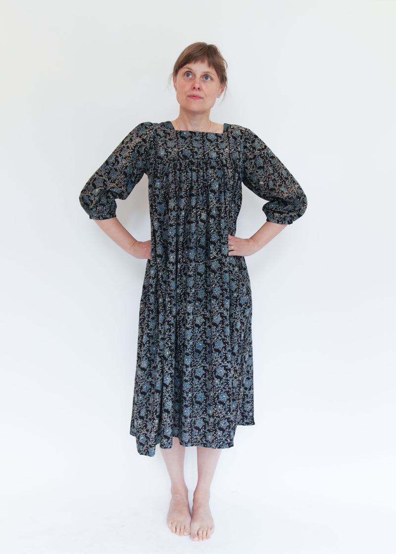 Daphne Dress - Black/Indigo Print