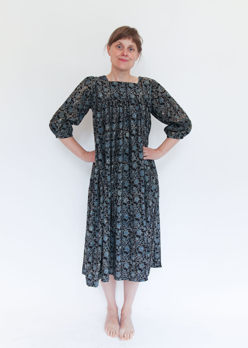 Daphne Dress - Black/Indigo Print