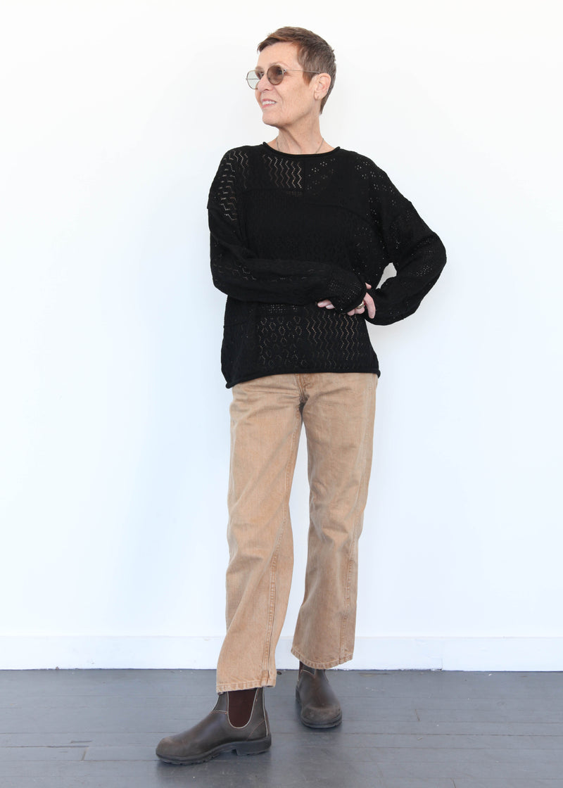 Mix Pointelle Crewneck - Black