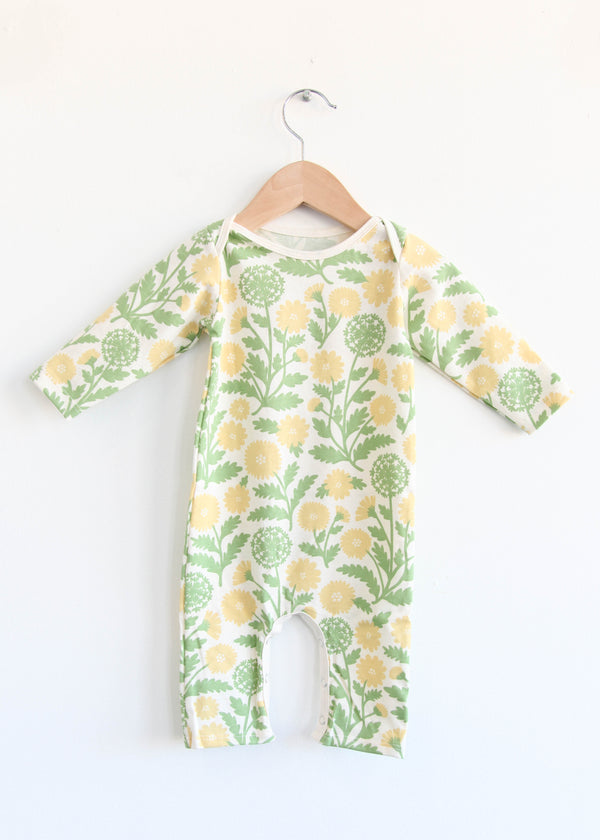 Long-Sleeve Romper - Dandelions Green & Yellow