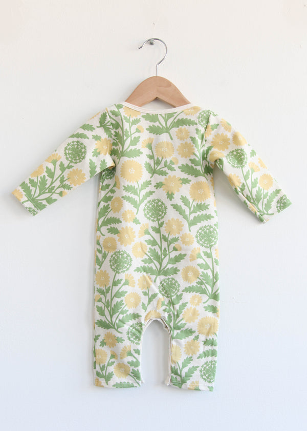 Long-Sleeve Romper - Dandelions Green & Yellow