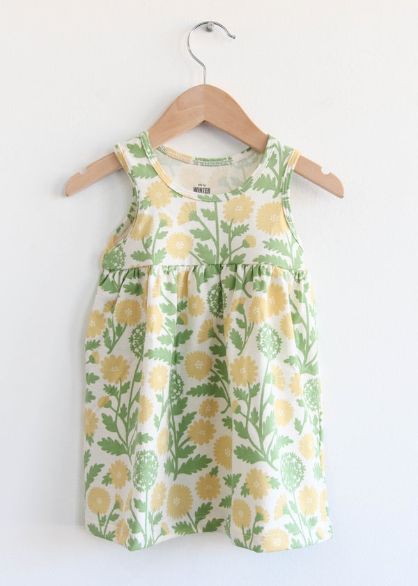 Alna Baby Dress - Dandelions Green & Yellow